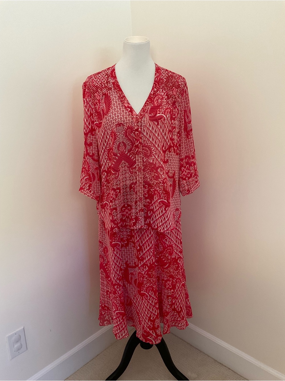 Draper’s & Damon’s 2-Piece Red Floral Geometric Paisley Print Skirt Set